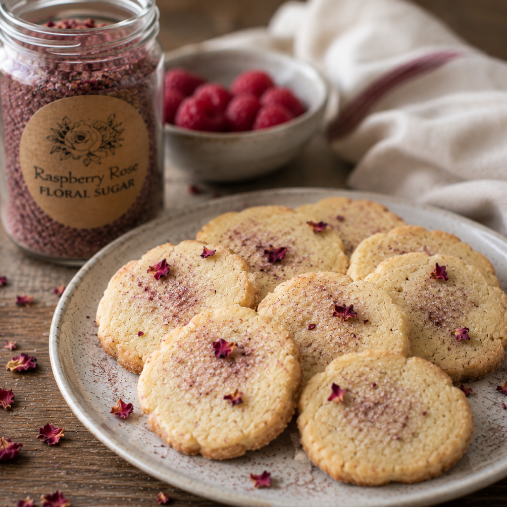 Raspberry Rose Shortbread Cookies